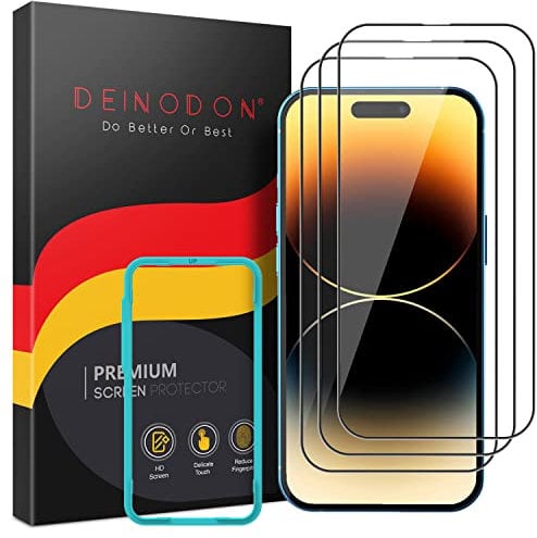 DEINODON Premium für Panzerglas für iPhone 14 Pro Max [Full Screen], Auto-Installation Ohne Blasen, Ultra Hart 9H+ Unzerbrechlich Schutzglas Kratzfest Hüllenfreundlich Keine Fingerabdrücke, 2 Stück
