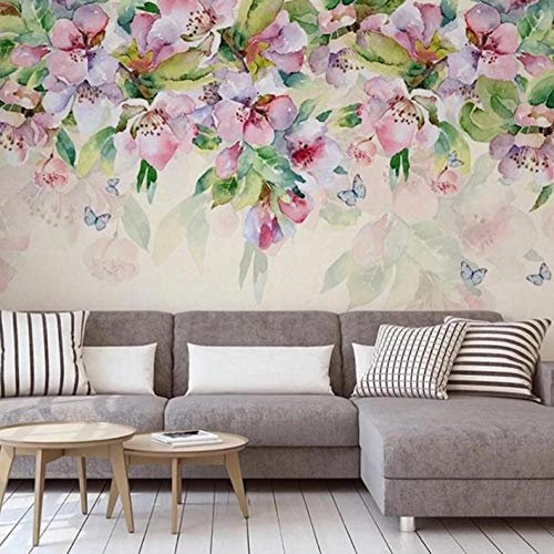 Benutzerdefinierte Wandbild Handgemalte Romantische Aquarell Rosa Blume Grünes Blatt Fototapeten Wohnkultur Wohnzimmer Schlafzimmer Tapete*430cmx300cm(169.3x118.1inch)