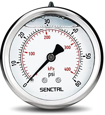 SENCTRL 0-60 Psi Glycerin Liquid Filled Low Pressure Gauge, 2.5 Dial Size, 1/4 NPT Back Mount, Stainless Steel Case, for Pool Sand Filter Pump Tire Water Oil Air Pressure Test