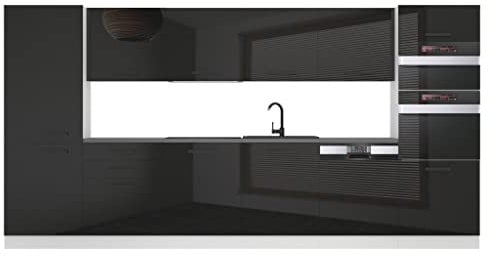 Belini - Blocco cucina Naomi - Mobili da cucina da incasso, 360 cm, senza elettrodomestici con pensili e armadi, con controsoffitti, nero lucido