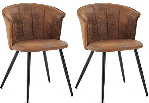 MEUBLE COSY Juego de 2 Sillas de Comedor Vintage Sillón Tapizado en Gamuza con Reposabrazos Patas Metálicas para Cocina Salón