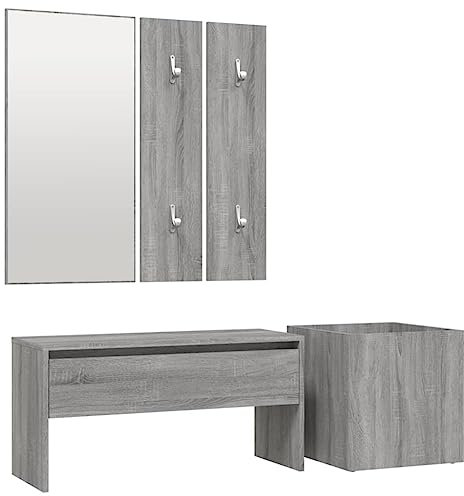 vidaXL Grey Sonoma Hallway Furniture Set of Engineered Wood Bench, Coat Rack and Planter for Modern Decor in Hallway, Entryway, Mudroom