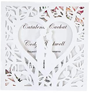 JinSu 10 Stück Hochzeit Einladungskarten, Hochzeitsparty Einladungskarten mit Bedruckbaren Papier und Umschläge für Hochzeit Hochzeitstag, Verlobung, Brautdusche, Muster Herz
