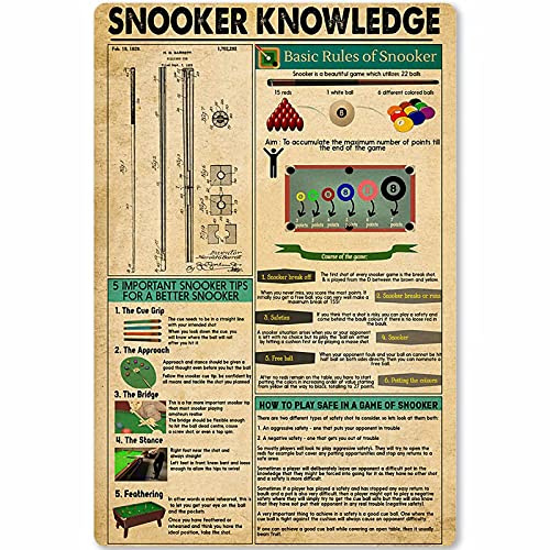 Lsjuee Snooker Knowledge Metallschild Basic Rules of Snooker Blechschild, Poster, Schule, Club, Zuhause, Küche, Café, Garage, Infografik, Wanddekoration, 30,5 x 40,6 cm