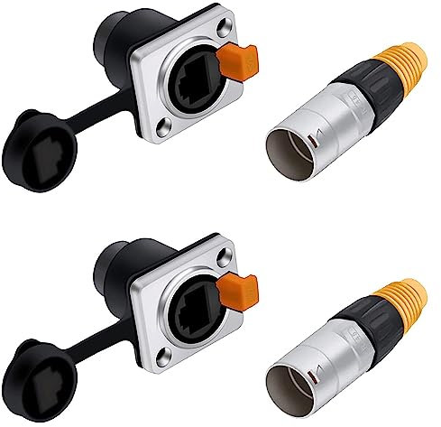 PENGLIN 2 Sätze RJ45 Schnittstelle Wasserdichte Stecker, RJ45 Ethernet LAN Verlängerungskabel Koppler, Cat5/Cat5e/Cat6 Buchse zu Buchse einbaubuchse für Outdoor-Netzwerk