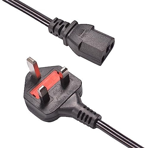 QK UK Kettle Lead 1M Power Cable 0.5M, 1.8M, 3M, 5M 3-Pin Mains 90 Degree Power Lead for TV, PC, Plug, Printer, Power Cord, Monitor Displays and output devices