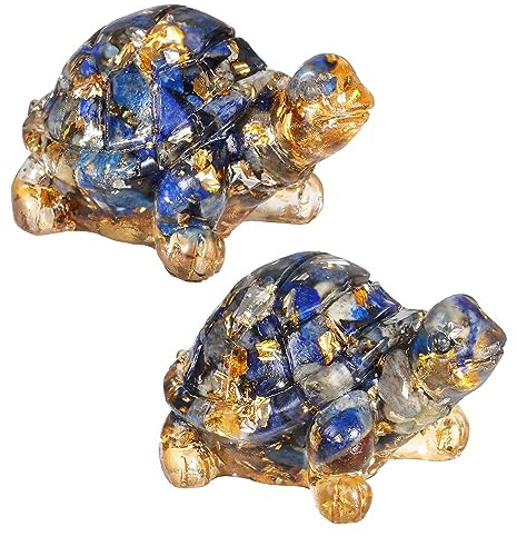 Nupuyai 2 STK. Lapislazuli Stein Schildkröte Figur Edelstein Feng Shui Deko | Geld Schildkröte Edelstein Statue, Feng Shui Figur, Glücksbringer Heilstein, Kristall Tier Deko für Garten Haus Auto