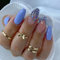Almond False Nails Short, 24Pcs French Blue Glitter Glossy Press on Nails with Adhesive Tabs, Acrylic Full Cover Reusable Ballerina Fake Nails, Stick on Nails for Women and Girls