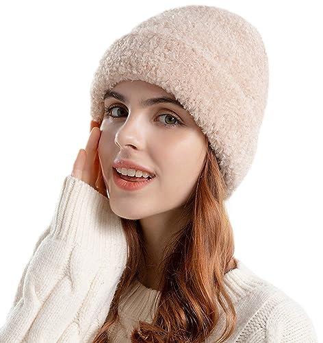 Winter Damen Verdickt Mütze Warme Plüsch Beanie Thermo Strickmütze Unisex Fleecefutter Slouchy Hüte Fuzzy Hut Chunky Mützen Winter Mütze Outdoor Reiten Radfahren Ski Arbeiten Mütze für Männer Frauen