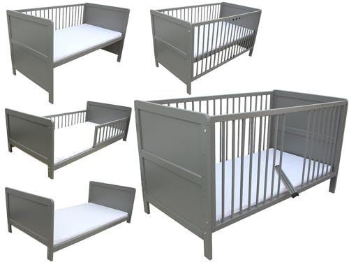 Micoland Kinderbett Juniorbett Beistellbett 140x70 cm 3in1 mit Matratze grau