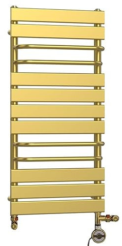 500 x 1000mm Shiny Gold Heated Dual Fuel Towel Rail Radiator Designer Bathroom Radiator Towel Holder Electric With Central Heating (MOA Thermostatic)