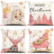 GYISANA 4er Set Dekorativ Kissenbezug Baumwolle Leinen Kissenhülle Dekokissen Sofakissen für Couch, Auto, Schlafzimmer 45x45 cm (Rosa Weihnachten)