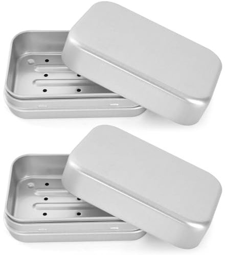 Tibapla 2 Jabonera de Aluminio con Rejilla de Goteo Extraíble,Adecuada para Todos los Jabones Sólidos,Jabonera para Viajes, Inoxidable, Caja de Jabón,Caja de Metal,Sin plástico