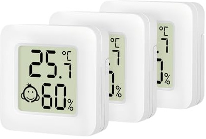 Flaches Thermo- Hygrometer Set (3 Stück), mit Comfort-Level-Emojianzeige, weiß