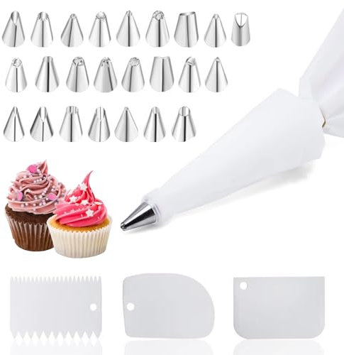 Half Forest 29 Piezas Manga Pastelera con Boquillas Juego De Manga Pastelera Profesional con 24 Boquillas De Acero Inoxidable, Reutilizables, para Decorar Tartas, Tartas Y Galletas