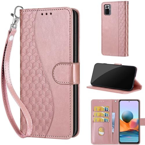 KENHONER Phone Case for Xiaomi Redmi Note 10 Pro Max/Note 10 Pro Case, Shockproof Premium Leather Protective Wallte Cover compatible Xiaomi Redmi Note 10 Pro Max/Note 10 Pro Cube-Rose Gold