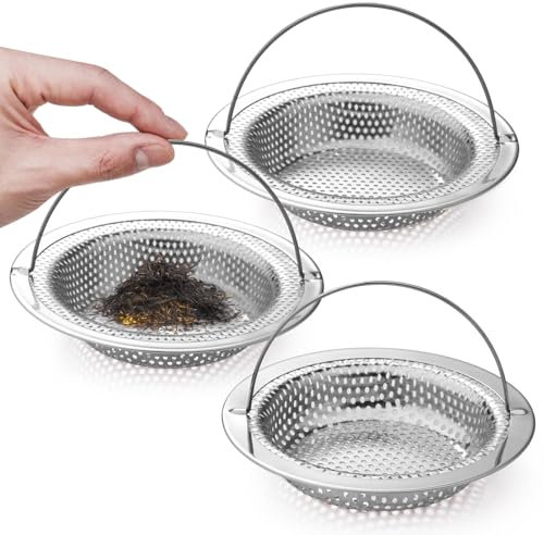 VEPEPE 3 Piezas Aceros Inoxidables Colador Fregadero, Argent Filtro Desague Ducha con Asa, Filtro Fregadero Cocina con 3 Cepillo, Desague para la Cocina Residuos de Comida