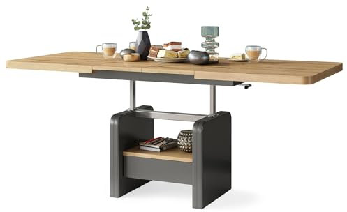 Design Couchtisch Lexus höhenverstellbar ausziehbar Esstisch Schublade, Farbe:Eiche Artisan - Anthrazit matt