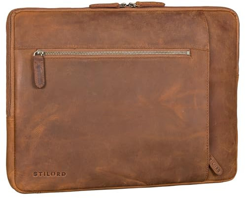 STILORD 'Jupiter' Custodia per Laptop 17 Pollici in Pelle Vintage Sleeve per Computer 15,6 e iPad 12.9 Pollici, Borsa Porta PC Portadocumenti A4 Grande, Colore:tan marrone - scuro