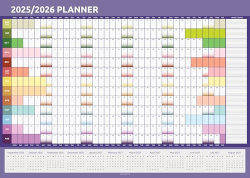 evelay 2025 2026 Wall Planner A2 Size (59cm x 42cm) Mid Year Academic Calendar Organiser for School Teacher Student (Rainbow)