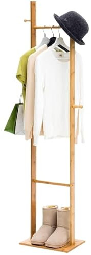 RUVOO Porte Manteau Porte Manteaux Porte-manteau 2 En 1 En Bois De Bambou Avec 4 Crochets, Porte-manteau Sur Pied, Arbre Pour Chambre À Coucher Porte-Manteau Porte-Manteaux