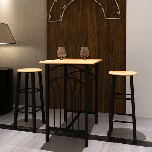 Gecheer Buche BARSET 2X Barhocker Stühle Stehtisch Bartisch Bar-Set Bartisch Tresentisch Mit 1 Hochtisch + 2 Barhocker, 97% Polyurethan; 3% PVC