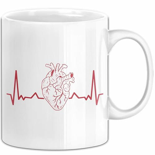 Kardiologe Geschenk Tasse Herzschlag Ekg Herz Kardiologie Kaffee-Becher (Weiß)