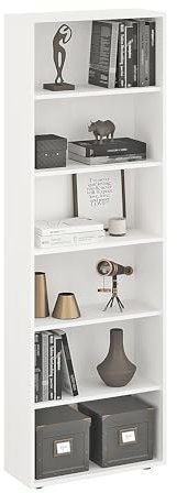 KOMTO Regal 60 cm breit Weiß - Bücherregal mit 6 Ebenen und Höhenverstellbare Regale, Standregal, Aufbewahrungsregal | Bookshelf Lumo 60 x 180 x 24 cm (BxHxT)