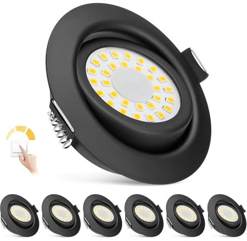 zexhy LED Einbaustrahler 230V Flach LED Spots 3 stufe Dimmbar 6W IP44 Bad Einbauleuchten Deckenspots Deckenstrahler, 4000K Schwenkbar Einbauspots für Badezimmer Küche Wohnzimmer,6er Set Schwarz-Matt