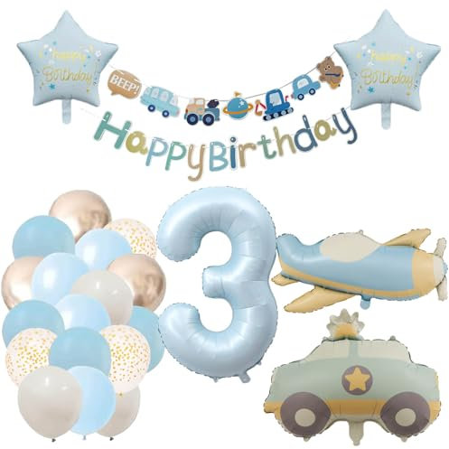 Deko 3. Geburtstag Junge Traktor Geburtstagsdeko 3 jahr Mädchen Luftballon 3. Geburtstag Pastel Blau Ballon Zahl 3 Party Deko