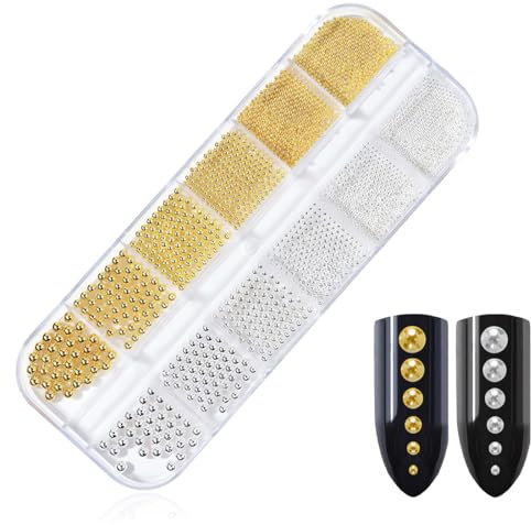 EYVRPAU 1 Stück Nail Art Perlen flache Rückseite Perlen Nail Charms Nail Art Supplies Design Nagelzubehör Strass mit Pinzette (Verschiedene Größen) (Gold Silber)