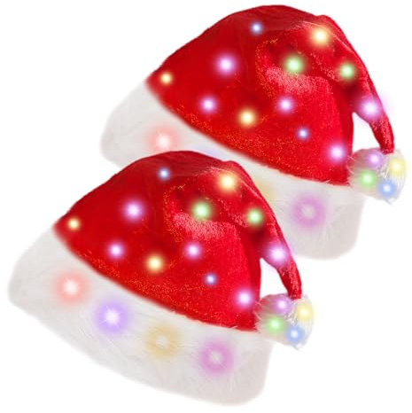 BORDEAG 2 Stück Weihnachtsmütze, Nikolausmütze, 35 * 45cm Nikolausmütze Mit Leuchtendem, Weihnachten Mütze Mit Led Licht Rote Für Weihnachten,Neues Jahr Unisex Warme Verdickt Nikolausmütze Mütze