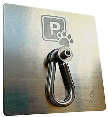 toots - Wandmontierter Hundeparkplatz aus Edelstahl mit „Parking Pet“-Schild für den Ladeneingang, ästhetisch und funktional, Hundeleinenhaken, ideal zum Anleinen von Haustieren, montagefertig.