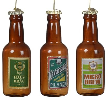 Christbaumschmuck Bierflasche 13cm Glas Bier zum Aufhängen - 1 Stück sortiert - Weihnachtsbaum Anhänger für Weihnachten - Christbaumanhänger & Weihnachtsbaumschmuck - Alkohol Flaschenbier Braun