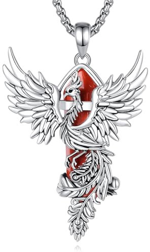 AEONSLOVE Collier en Cristal de Phoenix Pendentif Phenix avec Pierre Rouge pour Femme Fille Pendentifs en Cristal de Phoenix Collier Pierre Rouge Naturelle Cadeau Pheonix Bijoux Oiseau De Feu