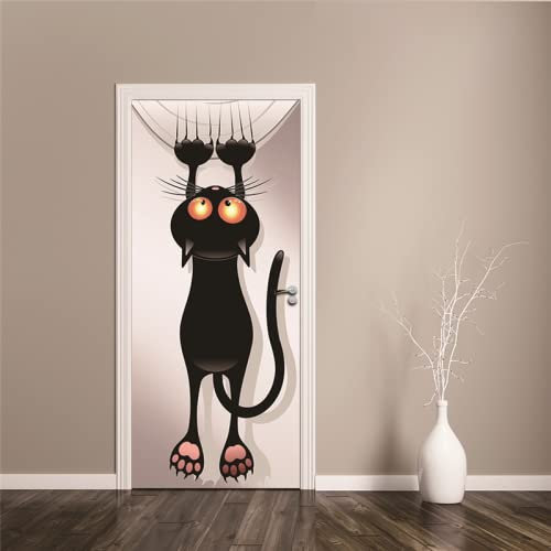 MYIESAXL Sticker Porte Poster Chat animé Papier Peint Effet Trompe-l'œil pour Salon Chambre Décoration De La Maison Stickers Muraux Imperméable Stickers Amovibles, Autocollant Porte(83 x 204cm)