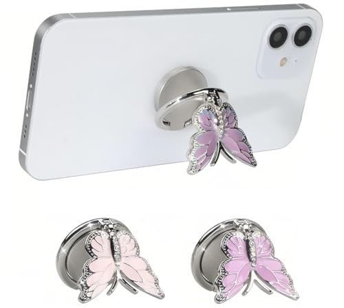 BDEPSTR 2 Stück Schmetterlings Handy Ring Ständer, 360° Drehung Handy Griff Halter Fingerhalter, Handy Ringhalter Handy Ring Handgriff mit Knaufschlaufe