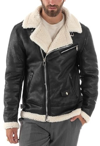 Giubbotto Montone Uomo Chiodo College Con Zip Giacca Imbottita Calda Aviatore Con Pelliccia Casual Vari Colori (IT, Testo, XXL, Regular, Regular, Nero4)