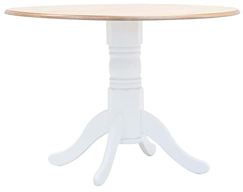 Tidyard Esstisch Esszimmertisch Küchentisch Weiß und Braun 106 cm Gummiholz Massiv