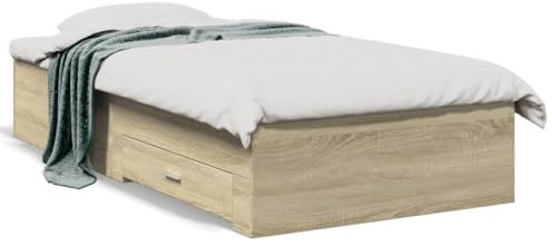 Gecheer Bettgestell mit Schubladen, Funktionsbett mit Stauraum Sonoma-Eiche 100x200 cm Holzwerkstoff für Schlafzimmer