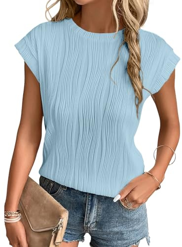 Gemulate Basic Tops Women Blouses for Women UK Elegant smart Casual Tshirts Short Sleeve Blouses Ladies Summer top Light Blue L