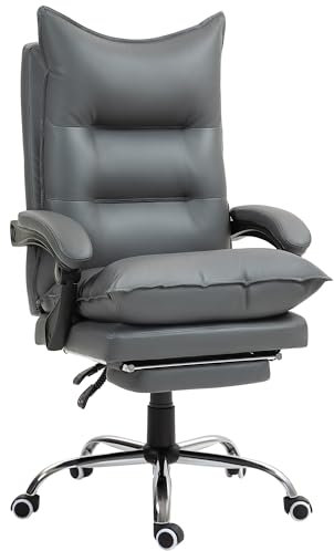 Vinsetto Bürostuhl Ergonomischer Schreibtischstuhl mit Armlehne, Fußstütze, Höhenverstellbarer Drehstuhl aus Kunstleder, Gepolstert Computerstuhl, Dunkelgrau