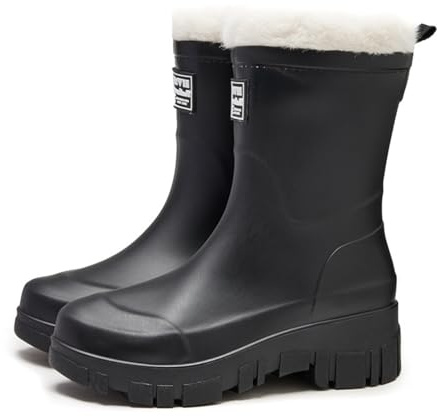 MIEHUIAI Stivali Pioggia Donna Gomma Invernali Caldi Stivaletti Impermeabile Antiscivolo Comodi Chelsea Boots Esterni Stivali da Giardino(Nero,40 EU)