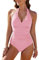 CMTOP Costume Intero Donna Contenitivo Scollo a V Costume da Bagno Push Up Imbottito Reggiseno Costumi Interi Curvy, Controllo della Pancia Vita Alta Costumi Mare Elegante Swimsuit(Rosa,M)