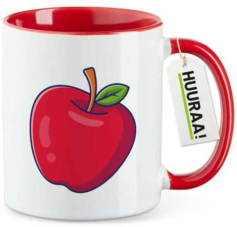 Huuraa Teetasse Apfel Comic Geschenk 330ml Rot Apfel Präsent