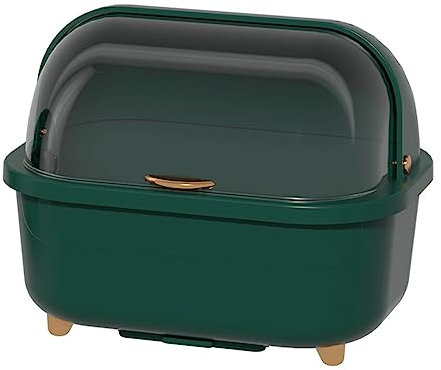 Escurridor de platos multifuncional con tapa, escurridor de platos de plástico que ahorra espacio para accesorios de cocina (verde, mediano), ideal para una nización eficiente de la cocina