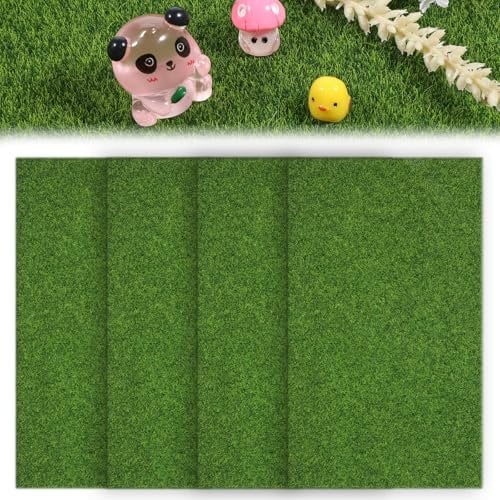 BOHUIZ 4 Packs Artificial Grass, 6 x 10 Inches Fake Grass for Crafts Miniature Fairy Garden Grasses Plastic Green Grasses Mat Crafts for DIY Dollhouse Ornament