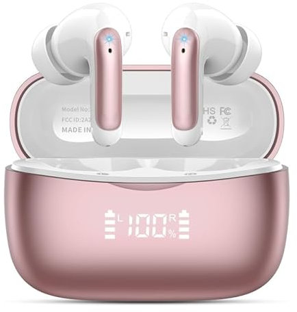 WeurGhy Cuffie Bluetooth, Auricolari Bluetooth 5.3 per iOS & Android, 56 Ore di Riproduzione, Stereo Hi-Fi Cuffie Antirumore con 4 HD Mics, LED Display IP7 Impermeabili Cuffie Wireless