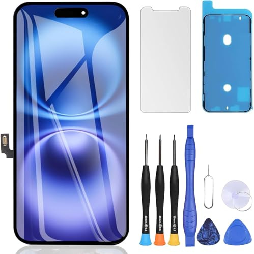 ZOETEC Display für iPhone 16 Plus Bildschirm Ersatz 6,7 LCD Full HD Retina COF Touch Screen Digitizer Montage mit Reparaturwerkzeugen, wasserdichtem Kleber, gehärtetem Glas