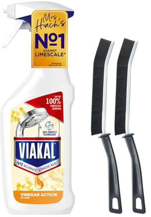 Vinegar Limescale Remover Spray 500ml Bundle – Bathroom & Kitchen Descaler Spray Cleaner with 2 Crevice Cleaning Brushes – Ideal for Toilet, Shower, Tap, Sink, Tile & Chrome Surfaces